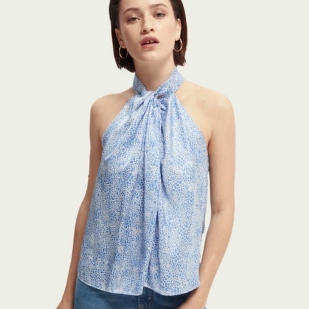 Scotch & Soda Light Blue Halter Neck Blouse
